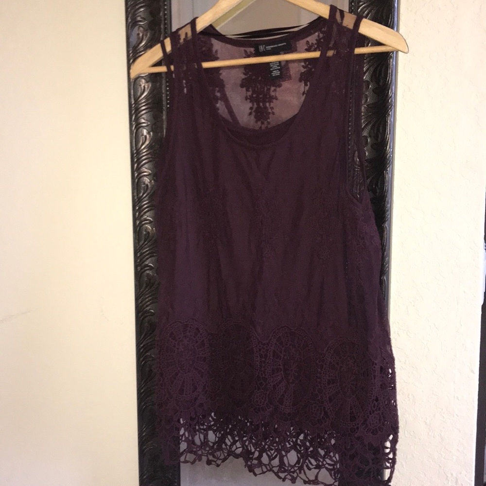 INC Plum boho Crochet and Lace tank top with cami